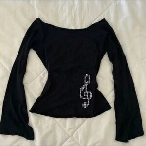Black Long Sleeve Top with Treble Clef Design